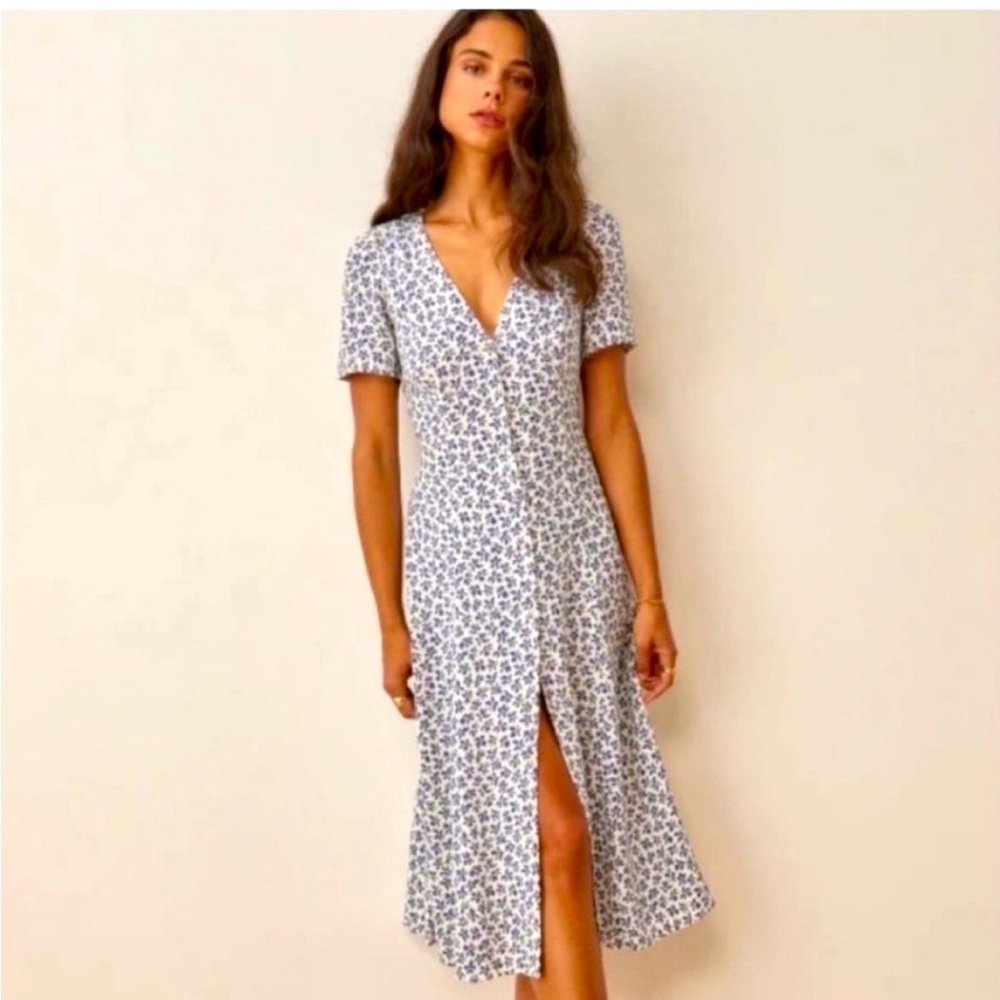 Reformation Blue and White Floral Midi Dress